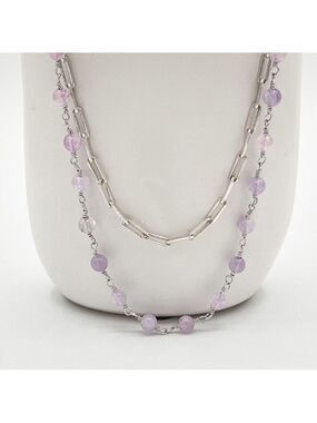 SILVER paper clip and lavender jade rosary chains.
